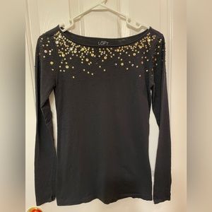 Loft black loft long sleeve top with sequin detail. Size XS. Like new condition